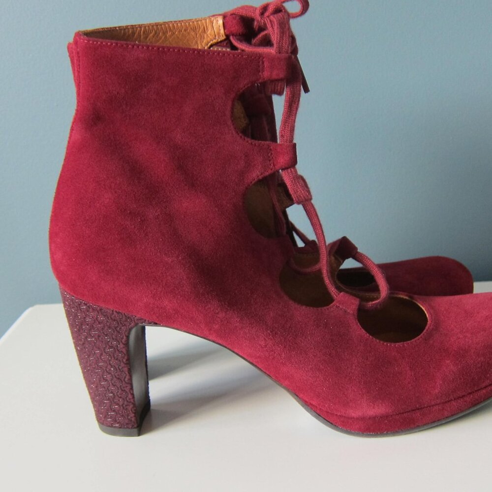 NEW CHIE MIHARA JANET Burgundy Suede Laceup Mid Calf Boots Spain IT 40